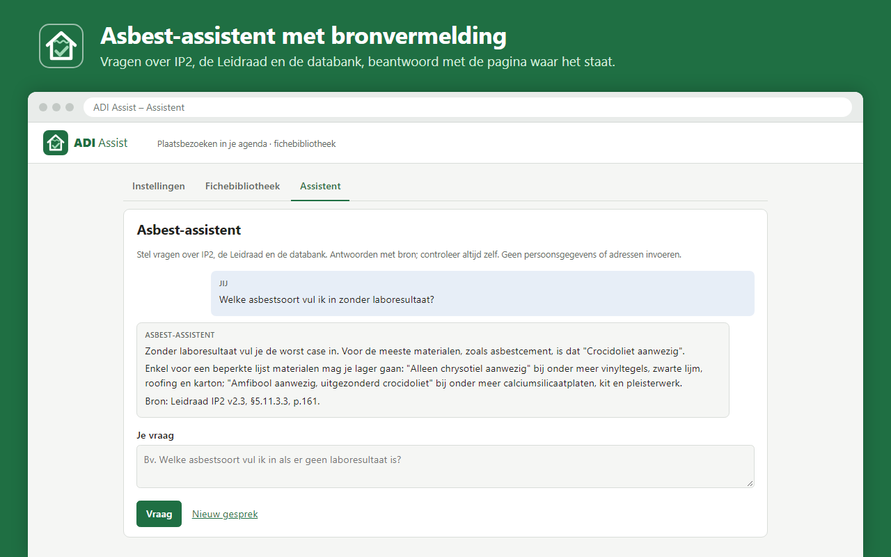 De asbest-assistent antwoordt met bronvermelding.